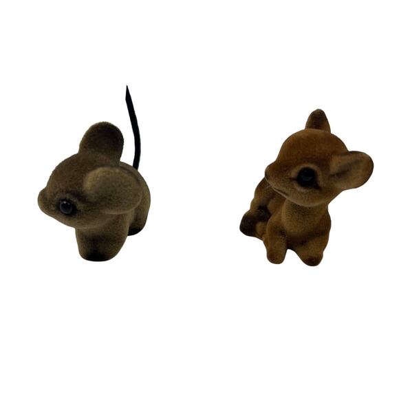 Vintage Josef Originals Flocked Fawn & Mouse Miniatures Japan Figurines 2" - Picture 3 of 9